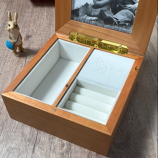 Premium Wooden Jewelry Music Box with Photo Frame and Animal Magnets (40 Popular Tunes Collection)