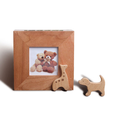 Premium Wooden Jewelry Music Box with Photo Frame and Animal Magnets (40 Popular Tunes Collection)